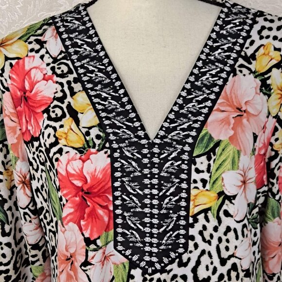 JM Collection Size Large Animal Print and Floral Tunic Embellished Neckline NWT - Picture 2 of 16